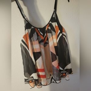 Express Blouses, Medium, black, orange,  white